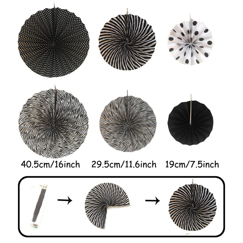 ZERODECO Party Decoration, 21 Pcs Black and Gold Hanging Paper Fans, Pom Poms Flowers, Garlands String Polka Dot and Triangle Bunting Flags for Birthday Parties Wedding DÃ©cor, Table & Wall Decorations - Image 2